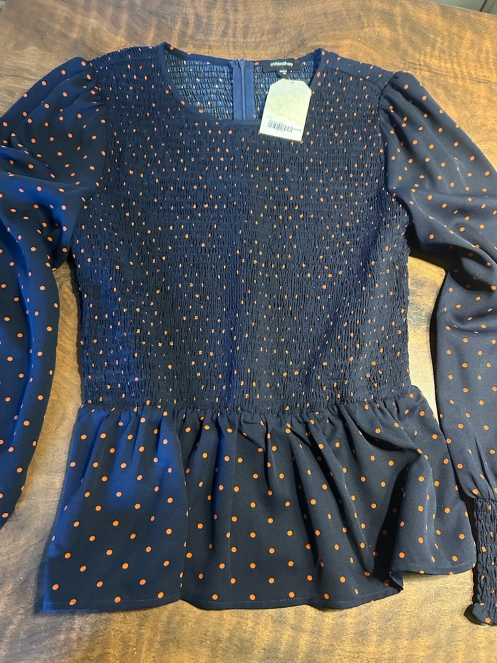 NWT Mittoshop Boutique Smocked Polka Dot Blouse
